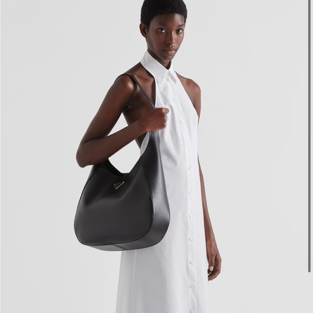 Authentic Prada Large Leather Shoulder Bag with Topstitching